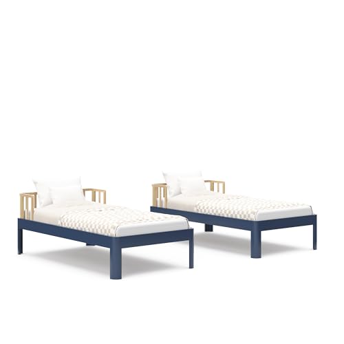 Storkcraft Next Santos Twin-Over-Twin 5-in-1 Convertible Bunk Bed (Midnight Blue with Natural) – GREENGUARD Gold Certified, Converts to Loft Bed and Twin Beds, Modern Style for Kids Room Storkcraft
