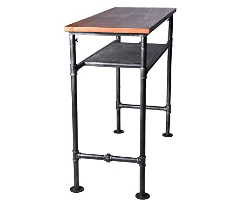 LOKKHAN Industrial Vintage Bar Height Table with Extra Shelf - Rustic Brown & Grey Metal Console for Kitchen, Dining & Pub LOKKHAN