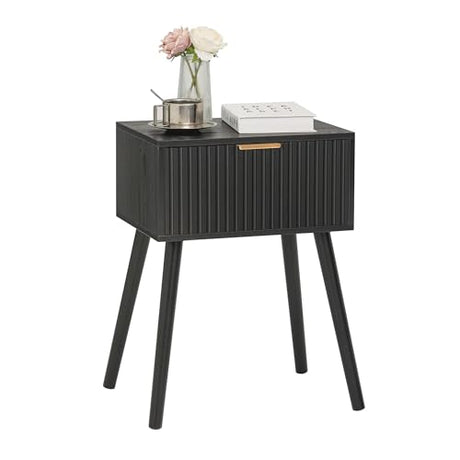 AWASEN Black Nightstand, Small End Tables Living Room, Accent Bedside Table with Fluted Drawer for Bedroom and Small Space, Black AWASEN