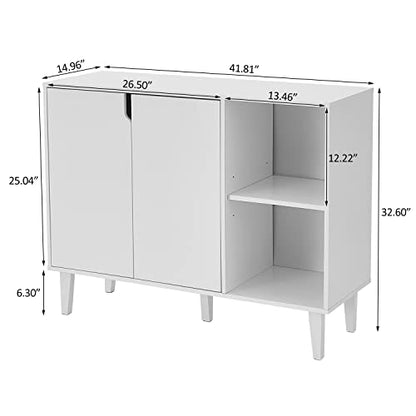 Panana Kitchen Buffet Cabinet Storage Sideboard with 2 Doors 2 Shelves, White, 41.8" L x 15" W x 32.5" H - WoodArtSupply