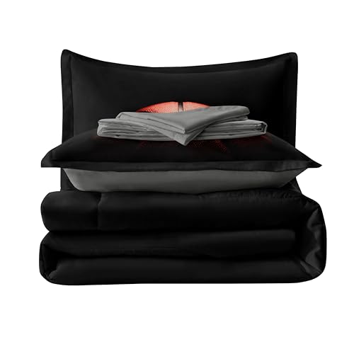 Leaflin Teenage Boy Bedding Sets Full Size 5 Pieces Basketball Comforter Set for Boys Bed in a Bag Set, Basketball Bedding Full, Red Black Leaflin