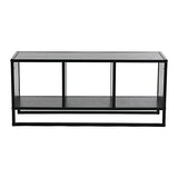 Household Essentials Jamestown TV Stand Coffee Table with Square Cube Storage Compartments Black Oak Wood Grain and Black Metal Household Essentials