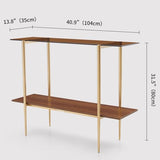 LumFurn Glass Console Table for Living Room, Foyer & Entrance, 2-Tiers Mid-Century Modern Sofa Table with Amber Glass Top, Walnut Finish Wood Shelf and Gold Finish Frame LumFurn