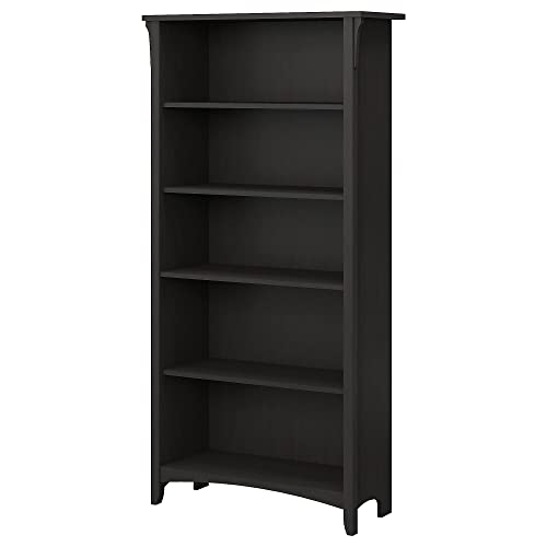 Bush Furniture Salinas Tall 5-Shelf Bookcase in Vintage Black - Modern Farmhouse Style for Home and Office - WoodArtSupply