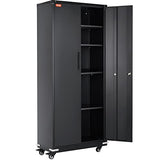 VEVOR Metal Storage Cabinet with Wheels, 75" Locking Cabinet with 2 Magnetic Doors and 4 Adjustable Shelves, 200 lbs Capacity per Shelf, Metal Cabinet with 3 Keys for Office, Garage, Home, Black VEVOR