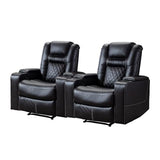 CANMOV Electric Power Recliner Chair Set of 2, Breathable Leather Home Theater Seating with Hidden Arm Storage, Power Recliner Chair for Living Room with USB Ports and Cup Holders,Black