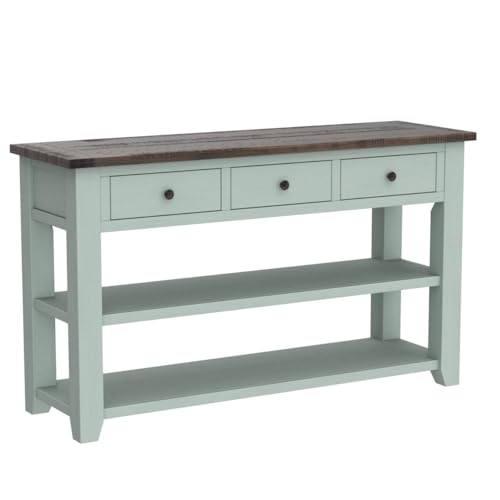 LKTART Solid Wood Console Table Sofa Table with Storage Drawers and Bottom Shelf Entryway Table for Storage Entry Hallway Foyer Sofa Couch Table(48.8" Green) LKTART