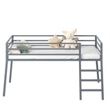 Lutown-Teen Low Metal Twin XL Loft Bed with Ladder and Guardrail for Kids or Teens, Space Saving XL Twin Loft Bed for Small Bedroom, Grey Lutown-Teen