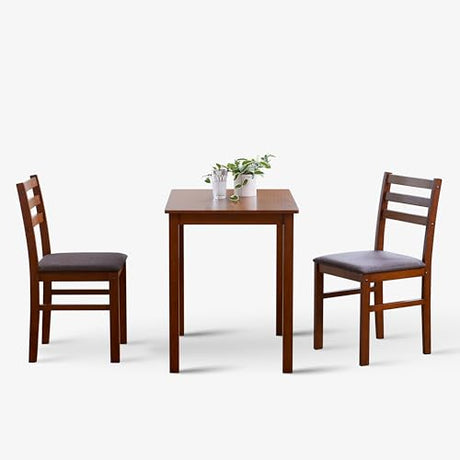 Livinia Seattle 3-Piece Wooden Dining Table Set for 2, Modern Farmhouse Kitchen Dining Room Set with Solid Wood Ladder Back Chairs for Small Space (Antique) Livinia