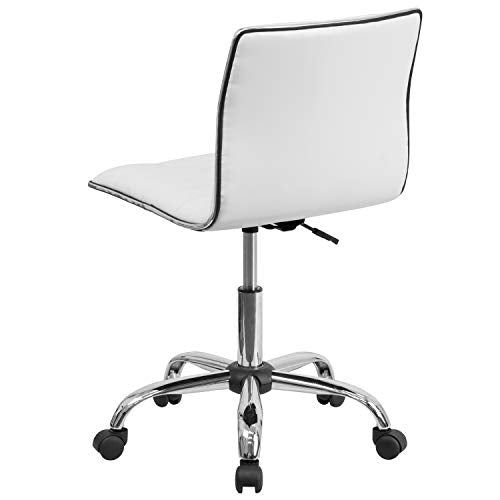 Flash Furniture Alan Low-Back Ribbed Upholstered Vinyl Swivel Desk Chair with Padded Seat, Modern Adjustable Height Padded Office Chair, White Flash Furniture