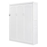 Merax Queen Size Murphy Bed, Wood Queen Murphy Hidden Wall Bed with Shelves for Home Office or Small Room, No Box Spring Needed, White Merax