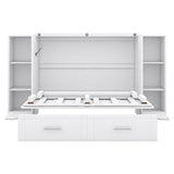 Ball & Cast Full Size Murphy Bed,Cabinet Hideaway with Shelves and Drawers,Wood Wall Bed can be Folded w/USB Ports,Easy Assembly,Platform Bedframe for Kids Bedroom,Student Dorms,White Ball & Cast