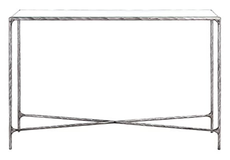 SAFAVIEH Couture Home Collection Jessa Silver Metal/Tempered Glass Top Entryway Living Room Rectangle Console Table (Fully Assembled) SAFAVIEH