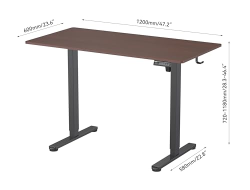 NSY Audio Electric Standing Desk 48x24 Inches - Height Adjustable, Whisper Quiet Motor, Walnut Top & Black Frame for Home Office Gaming, Focused Work, Walnut Brown Generic
