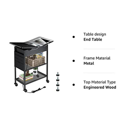 Slim Side Table with Wheels, USB Ports and Outlets, Rolling Narrow End Table with Charging Station and Bag, Flip Top Nightstand with Hidden Storage Shelves for Living Room Bedroom Small Space - WoodArtSupply