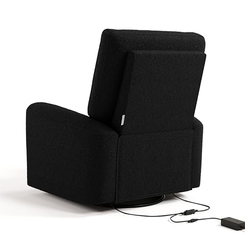 Storkcraft Sorrento Deluxe Power Recliner Swivel Glider (Black Boucle) – Premium Electronic Power Recliner for Nursery, Includes Dual-USB Charging Port with USB-A & USB-C, Nursery Glider Rocking Chair Storkcraft