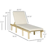 Outsunny Chaise Lounge Chair for Outdoor, Wood Outdoor Chaise Lounge with 4-Position Adjustable Backrest and Cushion, Reclining Beach Lounge Chair for Deck, Pool, Lawn and Sunbathing, Natural