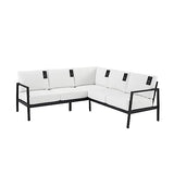 Linon Greyton Black Aluminum Frame Outdoor Sectional with White Removable Cushions Linon