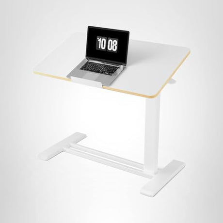 FLEXISPOT H7 PRO Mobile Standing Desk Adjustable Overbed Table Pneumatic with Wheels 90°Tiltable Portable Laptop Desk Rolling Computer Cart Foldable Bedside Table(31.5" W x 17.7" D, White) FLEXISPOT