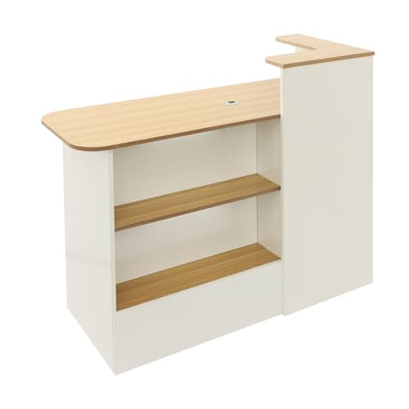 47In Reception Desk with LED Lights, L-Shaped Modern Front Table Reception Room Table with Cable Grommet & Lockable Drawers, Retail Checkout Counter for Lobby Salon Office AngelcityCC