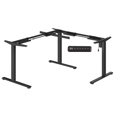 SANODESK Electric Height Adjustable 3-Leg L Shaped Standing Desk Frame, Support up to 220lbs, Sit Stand Ergonomic L Desk Frame Only, Black SANODESK