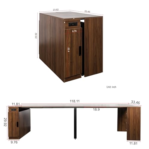Transform Table Extendable Dining Room Table 23.62"-118.11" w/Charging Station, Folding Dining Table Hidden Storage, Space-Saving Console for Small Apartments, Seats 2-12 (Walnut, with Storage&Outlet) VENLUSUIR