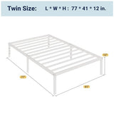 Allewie Twin Bed Frame, 12 Inch Metal Platform Beds with Storage Space, No Box Spring Required and Easy Assembly, White Allewie