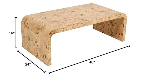 Meridian Furniture 269-C Cresthill Collection Mid-Century Modern Coffee Table with Ash Burl Wood, Natural Ash Finish, Curved Art Deco Design, 48" W x 24" D x 16" H, Natural Meridian Furniture