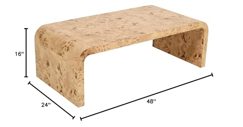 Meridian Furniture 269-C Cresthill Collection Mid-Century Modern Coffee Table with Ash Burl Wood, Natural Ash Finish, Curved Art Deco Design, 48" W x 24" D x 16" H, Natural - WoodArtSupply