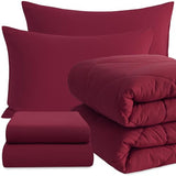 NTBAY Twin Comforter Set with Sheets, 5 Pieces Soft and Breathable Twin Bedding Set, Twin Bed in a Bag, Down Alternative Comforter Set Solid Color All Season, Kids Bedding Set, Wine Red NTBAY