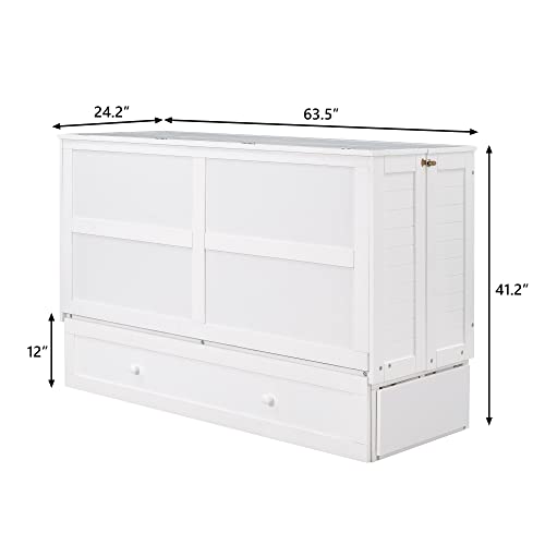 Queen Size Mobile Murphy Bed with Storage Drawers and Small Shelves for Guest Room Home Office, Multi-Functional Platform Bed for Kids, Teens, Easy Assembly (White) BEDGJH