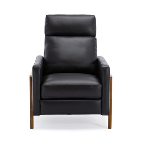 BOWERY HILL Push Back Recliner Chair, Top Grain Leather Upholstery, Exposed Wood Frame, Mid Century Modern Recliner, 41.25" Hx30.5 Wx33.46 D