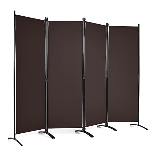 Giantex 4 Panel Room Divider - Folding Privacy Screen for Room Partition, 5.6 Ft Foldable Separator Wall, Brown Giantex