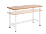 Heavy Duty Height Adjustable Workbench Table with Solid Wood Top, 1000 to 2000 lbs. Weight Capacity Workstation for Garage, Warehouse, Workshop, (28.5" to 42") Height (White, 60" W x 24" D) WoodArtSupply