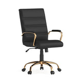 Flash Furniture Whitney Mid-Back Swivel LeatherSoft Desk Chair with Wheels, Padded Seat and Armrests, Adjustable Height Padded Office Chair, Black Flash Furniture