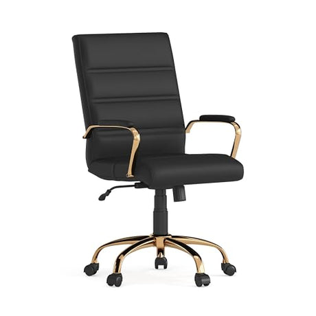 Flash Furniture Whitney Mid-Back Swivel LeatherSoft Desk Chair with Wheels, Padded Seat and Armrests, Adjustable Height Padded Office Chair, Black Flash Furniture