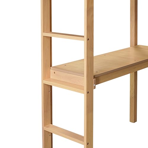 Bellemave Twin Loft Bed with Desk,Loft Bed for Kids, Boys, Girls,Wooden Loft Be Frame with Desk and Ladder, Natural Bellemave