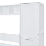 SOFTSEA Queen Size Horizontal Murphy Bed, Queen Murphy Bed with Desk Wardrobe Storage Shelf, Hideaway Wall Bed Frame with Drawers Space-Saving for Guest Room Bedroom or Office, White SOFTSEA