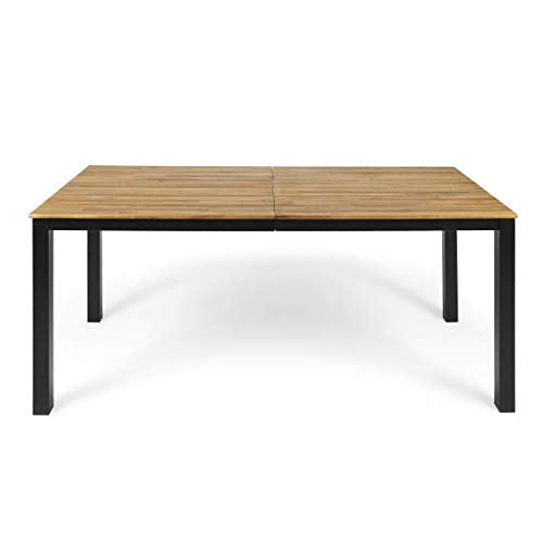 Christopher Knight Home Zak Outdoor 71" Acacia Wood Dining Table, Teak Finish, Black - WoodArtSupply