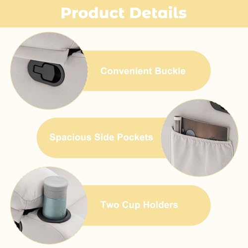 Korser Recliner Chair for Adults, Small Recliners for Small Spaces, Nursery Recliner with Adjustable Backrest, Manual Recliner with Cup Holders and Side Pockets, Chair for Living Room,Bedroom, Beige