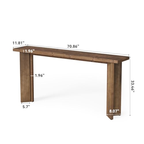 TRIBEWOOD Solid Wood Console Table, 70.9-Inch Extra Long Sofa Table Behind The Couch, Farmhouse Wooden Entryway Furniture with Sturdy Legs, for Living Room, Hallway, Foyer, Rustic Brown TRIBEWOOD