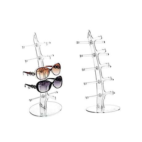 Anetiry 2 Pack Sunglasses Rack Eyeglasses Display Stand Holder Storage Organizer for 5 Glasses Acrylic Jewelry Eyewear Display for Selling Clear Anetiry