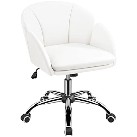 Yaheetech White Desk Chair Vanity Chair with Back Modern Faux Leather Swivel Rolling Office Computer Armchair for Living Room, Bedroom Yaheetech