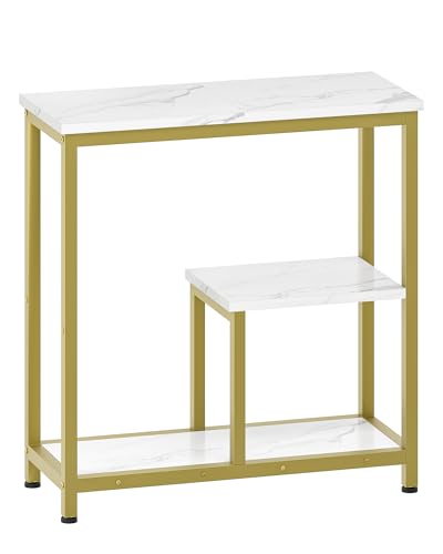 CHOEZON Modern Console Sofa Table 3-Tier Hallway Table Open Storage, Marble Veined Table Top, Metal Frame, for Entryway, Foyer, Marble White and Gold TXG03DJ CHOEZON