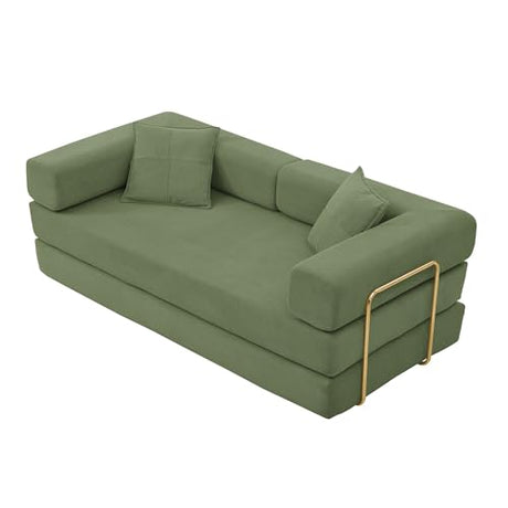 HANXIN 78 Inch Convertible Sleeper Sofa Bed, Folding Floor Mattress Couch with Fixed-Shape Frame, Futon Boneless Couch Lounge Loveseat with Pull Out Bed, No Assembly Required (Green) HANXIN