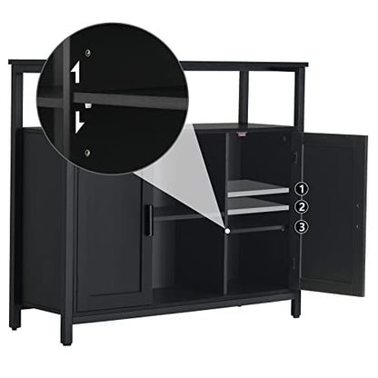 usikey Storage Cabinet with 2 Doors, Kitchen Buffet Cabinet with Storage, Storage Sideboard with Adjustable Shelves, for Living Room, Dining Room Dark Black