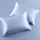 SiinvdaBZX 3-Piece Set Satin Full Fitted Sheet & 2 Pillowcase, Baby Blue Silky Soft Fitted Bottom Sheet, Wrinkle Free, Fade Resistant, Deep Pocket Bed Sheet (Deep Up to 15") SiinvdaBZX