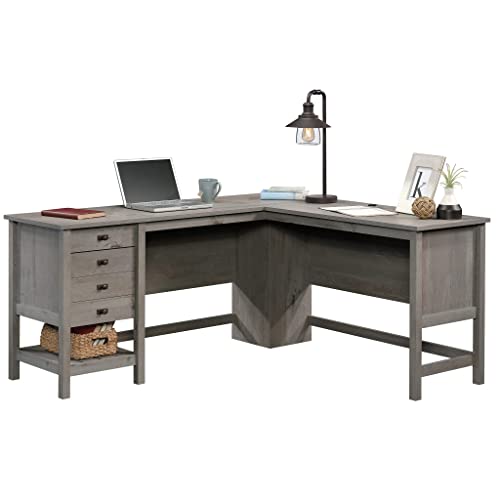 Sauder Cottage Road L-Desk, L: 65.12" x W: 58.66" x H: 29.76", Mystic Oak finish - WoodArtSupply