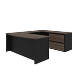 Bestar Connexion 72W U-Shaped Executive Desk with Lateral File Cabinet in Antigua & Black Bestar