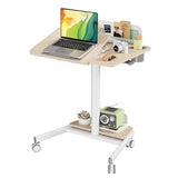 JOY worker Mobile Standing Desk with 60° Tiltable Desktop, 28" Height Adjustable Rolling Desk, DIY Pegboard & Storage Base, Portable Laptop Desk with 4 Lockable Wheels for Home Office, Oak JOY worker